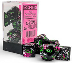 Chessex - 7-Die Set  - Brush Polyhedral  Paintball/Green (24414)