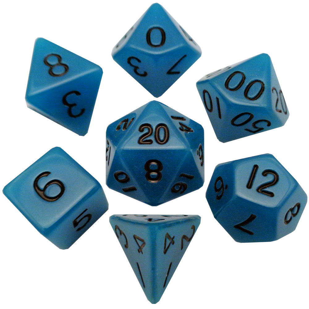 Fanroll - Acrylic 7 Dice Set Glow Blue 16mm