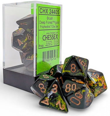 Chessex - 7-Die Set  - Brush Polyhedral Deep Forest/Gold (24405)