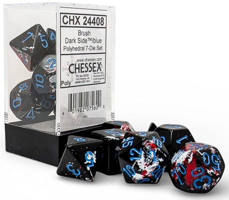Chessex - 7-Die Set  - Brush Polyhedral Dark Side/Blue (24408)